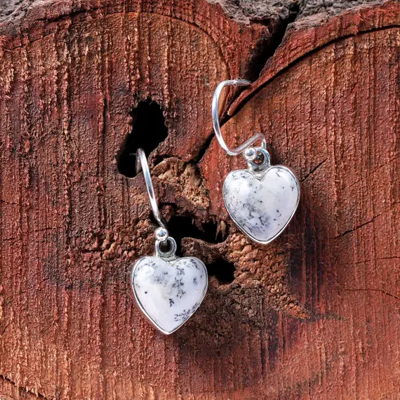 Merlinite Earrings- Genuine Dendritic Agate- 925 Earring- Jewellery - Silver Jewelry - Gift For Her - Unique Gift - Dainty Earring -gift