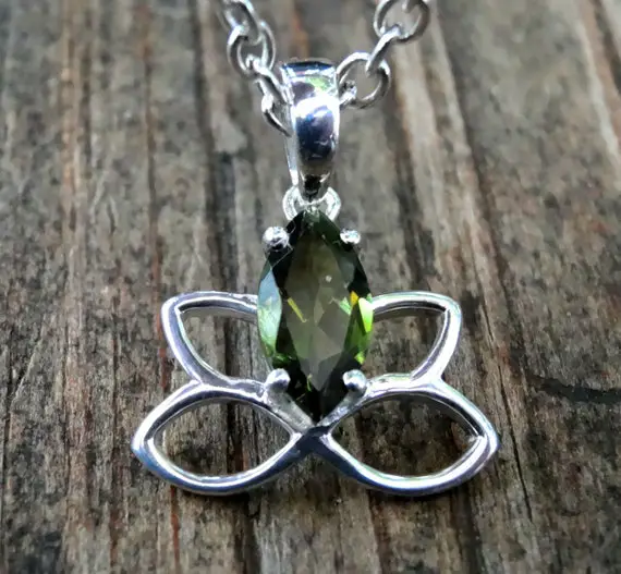 925 - Lotus Moldavite Necklace, Sterling Silver, Natural Genuine Green Moldavite Pendant, Silver Lotus Dainty Meteorite, Faceted Moldavite
