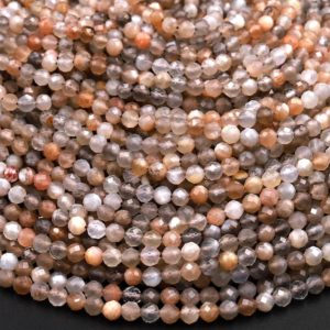 Shop Moonstone Beads! AAA Micro Faceted Natural Multicolor Peach Gray Moonstone 2mm 3mm 4mm Round Beads 15.5" Strand | Natural genuine beads Moonstone beads for beading and jewelry making.  #jewelry #beads #beadedjewelry #diyjewelry #jewelrymaking #beadstore #beading #affiliate #ad