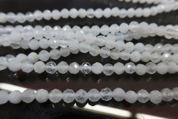 White Moonstone Small Beads - Faceted Genuine Moonstone Spacer Beads - 2mm 3mm 4mm Gemstone Spacer Beads - White Stone Natural Beads -15inch
