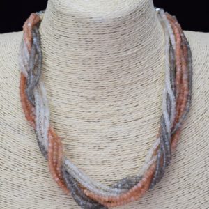 Shop Moonstone Necklaces! Multi-Moonstone Statement Necklace – Multi-Strand Braided Necklace – Peach / White / Grey Moonstone – Natural Gemstone | Natural genuine Moonstone necklaces. Buy crystal jewelry, handmade handcrafted artisan jewelry for women.  Unique handmade gift ideas. #jewelry #beadednecklaces #beadedjewelry #gift #shopping #handmadejewelry #fashion #style #product #necklaces #affiliate #ad