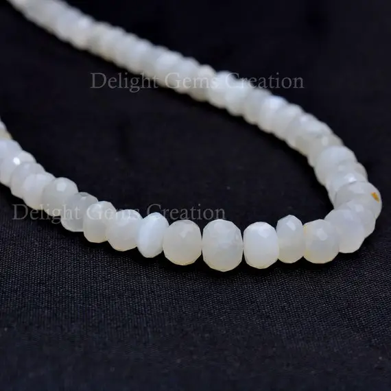 Natural White Moonstone Necklace, Faceted Rondelle Beaded Necklace, 7-8.5 Mm, Moonstone Rondelle Bead, Healing Gemstone, Meditation Necklace