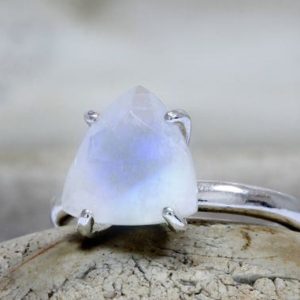Silver Trillion Ring · Triangle Ring · Moonstone Ring · Sterling Silver Ring · Silver Stack Ring · Stacking Ring · Stacking Ring | Natural genuine Gemstone rings, simple unique handcrafted gemstone rings. #rings #jewelry #shopping #gift #handmade #fashion #style #affiliate #ad