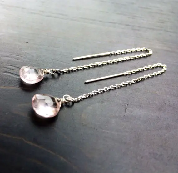 Natural Morganite Threader Earrings.  Pale Pink Threaders.  Sterling Silver.  Gemstone Jewelry