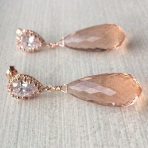 Shop Morganite Earrings! Peach Morganite Pave Posts Earrings. Pink orange Morganite jewelry. Statement earrings. Special occasions. Rose gold Studs. Briolette dangle | Natural genuine Morganite earrings. Buy crystal jewelry, handmade handcrafted artisan jewelry for women.  Unique handmade gift ideas. #jewelry #beadedearrings #beadedjewelry #gift #shopping #handmadejewelry #fashion #style #product #earrings #affiliate #ad