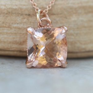 Shop Morganite Pendants! Square Cushion Morganite Pendant, Fang Prongs and Hidden Diamond Halo, Lifetime Care Plan Included, Genuine Gems and Diamonds LS5741 | Natural genuine Morganite pendants. Buy crystal jewelry, handmade handcrafted artisan jewelry for women.  Unique handmade gift ideas. #jewelry #beadedpendants #beadedjewelry #gift #shopping #handmadejewelry #fashion #style #product #pendants #affiliate #ad