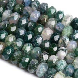 Shop Moss Agate Faceted Beads! Genuine Natural Botanical Moss Agate Loose Beads Faceted Rondelle Shape 8x5mm | Natural genuine faceted Moss Agate beads for beading and jewelry making.  #jewelry #beads #beadedjewelry #diyjewelry #jewelrymaking #beadstore #beading #affiliate #ad