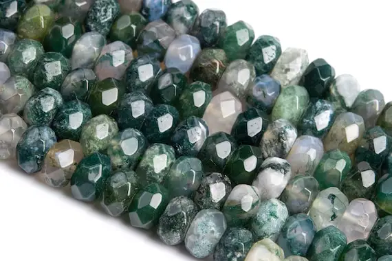 Genuine Natural Botanical Moss Agate Loose Beads Faceted Rondelle Shape 8x5mm