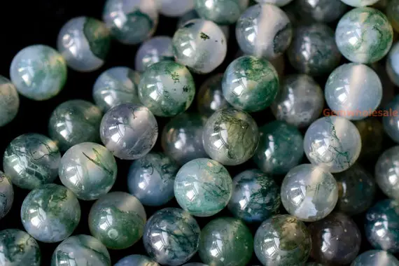 15" Aa 6mm/8mm Natural Moss Agate Round Beads, Natural Green Gemstone, Semi-precious Stone, Diy Jewelry Beads, Gemstone Wholesaler