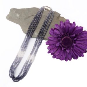 Shop Iolite Necklaces! Multi Row Iolite Sterling Silver Necklace | Natural genuine Iolite necklaces. Buy crystal jewelry, handmade handcrafted artisan jewelry for women.  Unique handmade gift ideas. #jewelry #beadednecklaces #beadedjewelry #gift #shopping #handmadejewelry #fashion #style #product #necklaces #affiliate #ad
