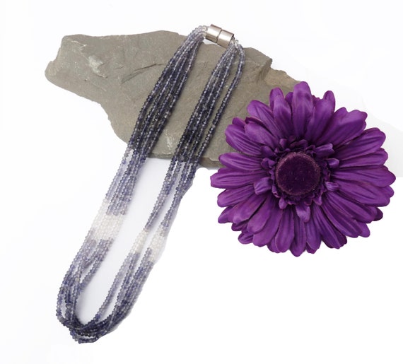 Multi Row Iolite Sterling Silver Necklace