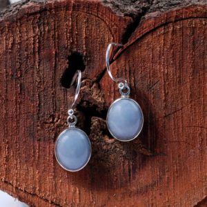 Shop Angelite Earrings! Natural Angelite Earring, 925 Solid Silver Earring,Dangle Angelite ,Boho Angelite Earring, Oval Stone Earring,Women Earring,Gift Ideas | Natural genuine Angelite earrings. Buy crystal jewelry, handmade handcrafted artisan jewelry for women.  Unique handmade gift ideas. #jewelry #beadedearrings #beadedjewelry #gift #shopping #handmadejewelry #fashion #style #product #earrings #affiliate #ad