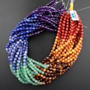 Shop Chakra Beads! Natural Chakra Beads 4mm 6mm 8mm 10mm Rounded Prism Gemstone Amethyst Lapis Sodalite Aventurine Tiger's Eye Yellow Jade Red Jasper | Shop jewelry making and beading supplies, tools & findings for DIY jewelry making and crafts. #jewelrymaking #diyjewelry #jewelrycrafts #jewelrysupplies #beading #affiliate #ad