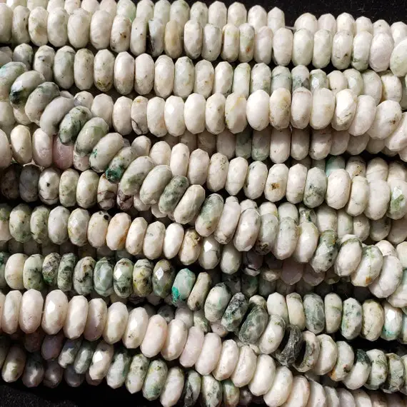 Natural Dendritic Agate 10x5mm Rondelle Shape Full Strand 16" Great For Jewelry Making With Beautiful White And Green Shades