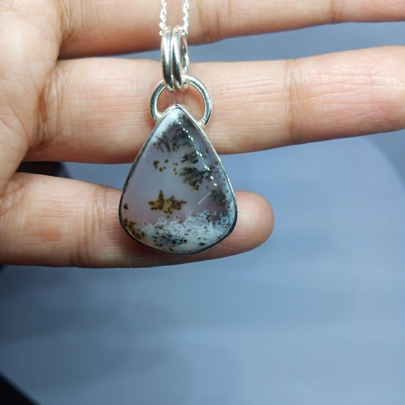 Natural Dendritic Agate Necklace,dendritic Pendant,925 Sterling Silver Opal Pendant,rare Honey Dendritic Pendant,valentine's Day Gift Her