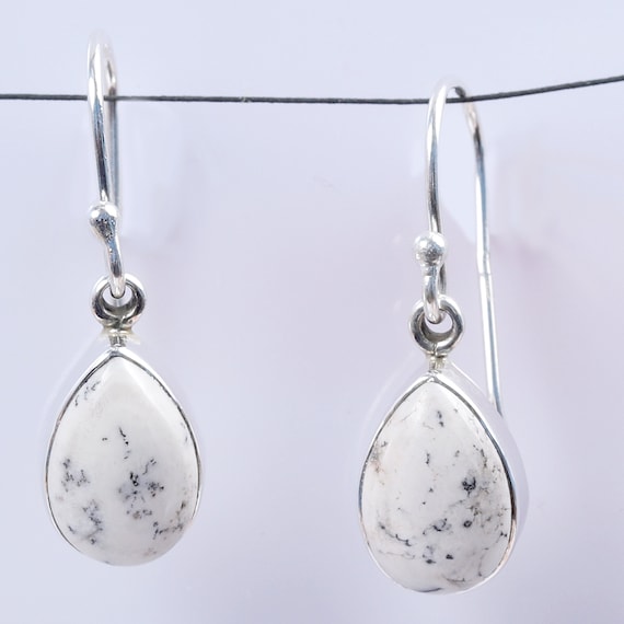 Natural Dendritic Earrings, Dendrite Opal Earrings. 925 Silver Earrings, Dendritic Agate Earring, Pear Shape Stone Earring Jewelry