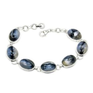 Shop Dendritic Agate Bracelets! Queen of the Night' Dendritic Opal Bracelet & Sterling Silver Bracelet Adjustable 6.5" – 7.5" AD913 | Natural genuine Dendritic Agate bracelets. Buy crystal jewelry, handmade handcrafted artisan jewelry for women.  Unique handmade gift ideas. #jewelry #beadedbracelets #beadedjewelry #gift #shopping #handmadejewelry #fashion #style #product #bracelets #affiliate #ad