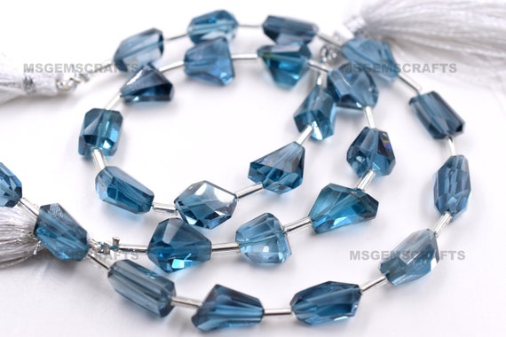 Natural London Topaz Nugget Beads, Faceted Blue Topaz Tumble, Cut London Blue Topaz Tumble Shape Gemstone 7x10 To 8x13 Mm Strand 7 Inches