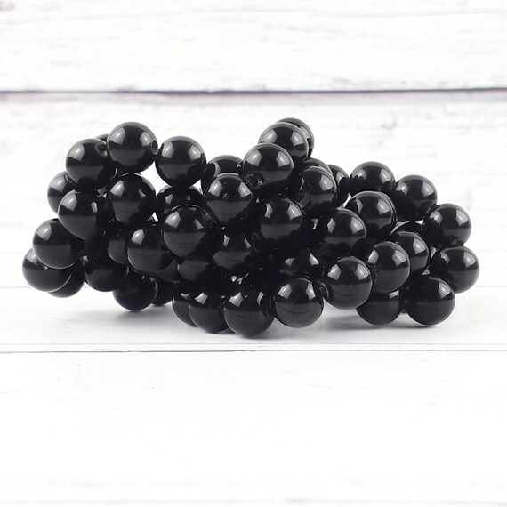 Black Obsidian Gemstone Beads, Reiki Infused Obsidian Large Hole Beads, Big Hole Stone Beads, Black Obsidian Beads