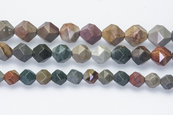Faceted Ocean Jasper Star But Beads - Rainbow Color Gemstone Faceted Beads - 6mm 8mm 10mm Diamond Beads - Natural Stone Beads -15inch