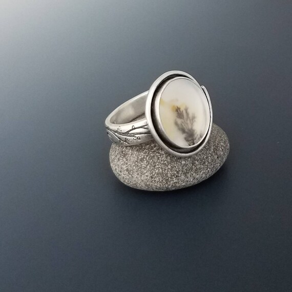 One Of A Kind Sterling Silver Dendritic Agate Ring For Women, Jewelry Gift For Wife, Nature Lover Gifts, Silversmith Jewelry, Birthday Gifts