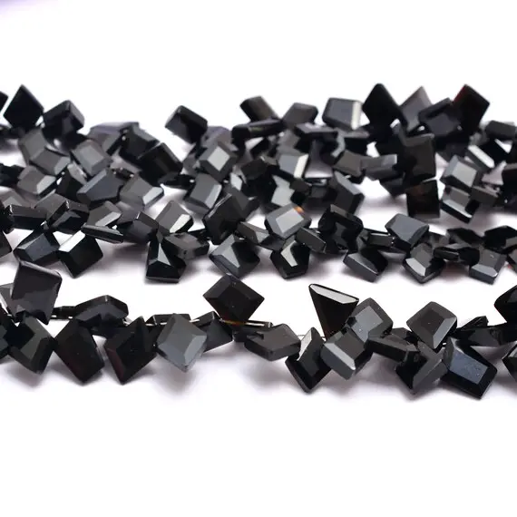 Aaa+ Black Onyx Faceted Nugget Beads | Natural Black Onyx Semi Precious Gemstone Step Cut Fancy Tumbled Side Drill Beads | 8inch Strand