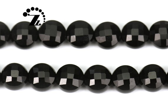 Black Onyx Faceted Coin Discs Beads,natural Smooth Round Beads,diy Beads,gemstone Beads,6mm,15" Full Strand