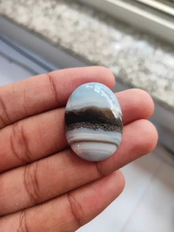 Financial Growth Stone Blue Opal Top Quality Blue Opal Cabochon Gemstone, Blue Opal Pendant Dimesnsions-33x25x7mm Wt-7.5gm...