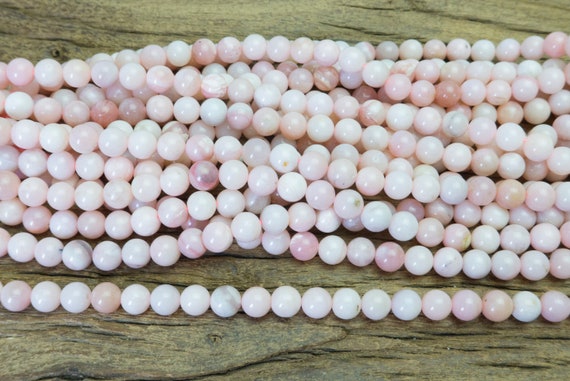 Natural Peruvian Pink Opal Beads - Smooth Round Opal Gemstones - Light Pink Beads For Jewelry Beading - Opal Beads Supplies - 15inch