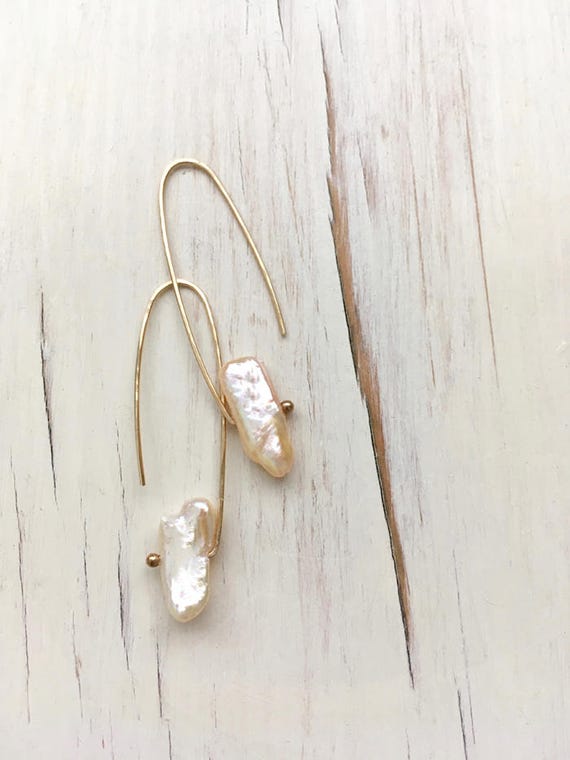 Pearl Earrings Fresh Water Pearl Earrings Pearl Hoop June Birthstone Gemstone Jewelry