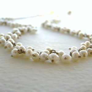 Shop Pearl Necklaces! White Pearl necklace.  Steing silver.  Freshwater pearls choker.  Delicate jewelry.  Tiny pearls.  June birthstone gifts. Bridal | Natural genuine Pearl necklaces. Buy handcrafted artisan wedding jewelry.  Unique handmade bridal jewelry gift ideas. #jewelry #beadednecklaces #gift #crystaljewelry #shopping #handmadejewelry #wedding #bridal #necklaces #affiliate #ad