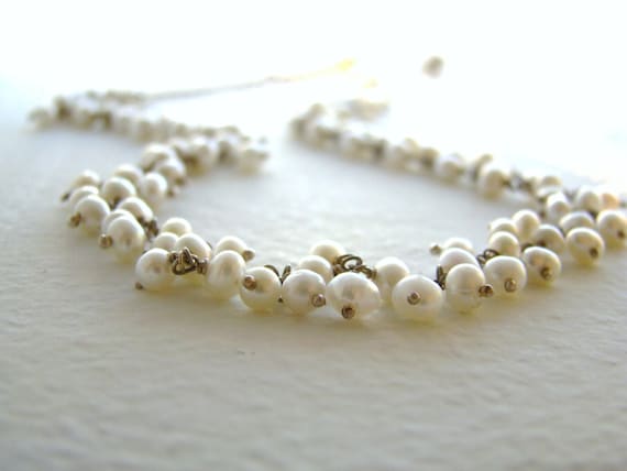 White Pearl Necklace.  Steing Silver.  Freshwater Pearls Choker.  Delicate Jewelry.  Tiny Pearls.  June Birthstone Gifts. Bridal