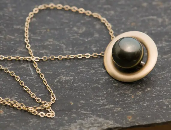 Black Pearl Necklace In 18k Gold, Gift For Her Pearl Pendant