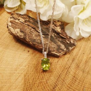 Shop Peridot Necklaces! Peridot Gem August Birthstone Necklace, 1.85 Carat Natural Square 8 x 6 mm Peridot,   Sterling Silver Necklace, August Birthstone | Natural genuine Peridot necklaces. Buy crystal jewelry, handmade handcrafted artisan jewelry for women.  Unique handmade gift ideas. #jewelry #beadednecklaces #beadedjewelry #gift #shopping #handmadejewelry #fashion #style #product #necklaces #affiliate #ad
