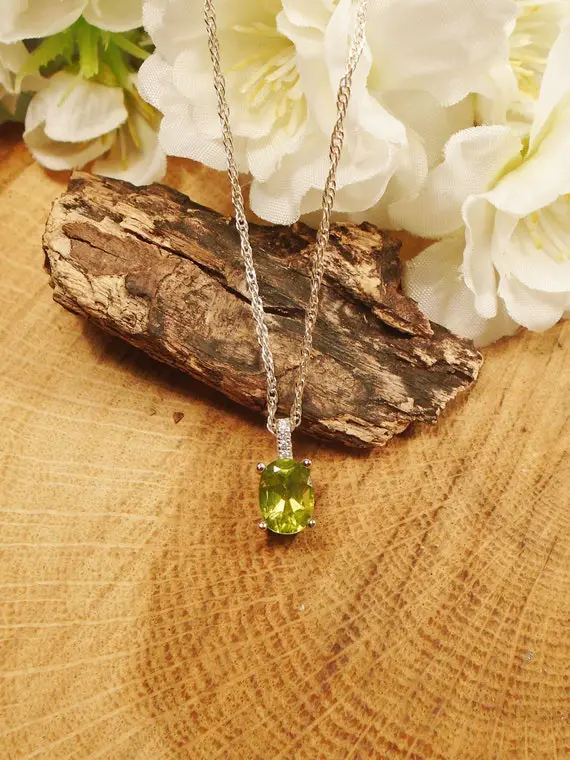 Peridot Gem August Birthstone Necklace, 1.85 Carat Natural Square 8 X 6 Mm Peridot,   Sterling Silver Necklace, August Birthstone