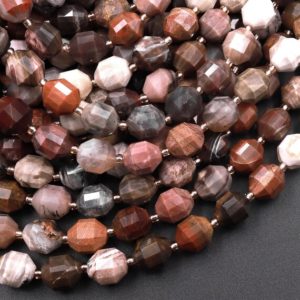 Shop Petrified Wood Beads! Natural Petrified Wood 8mm Beads Faceted Rounded Gemstone Prism Double Terminated Points 15.5" Strand | Natural genuine faceted Petrified Wood beads for beading and jewelry making.  #jewelry #beads #beadedjewelry #diyjewelry #jewelrymaking #beadstore #beading #affiliate #ad