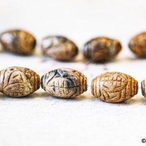 L/ Picture Jasper 14x20mm Carved Oval beads 8" strand 10pcs Size varies Natural gemstone jasper beads For jewelry making | Natural genuine other-shape Gemstone beads for beading and jewelry making.  #jewelry #beads #beadedjewelry #diyjewelry #jewelrymaking #beadstore #beading #affiliate #ad