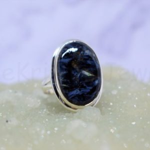 Shop Pietersite Rings! Blue Pietersite Stone Ring, 925 Sterling Silver Ring, Oval Gemstone Ring, Cabochon Gemstone, Beautiful Ring, Statement Ring, Split Band Ring | Natural genuine Pietersite rings, simple unique handcrafted gemstone rings. #rings #jewelry #shopping #gift #handmade #fashion #style #affiliate #ad
