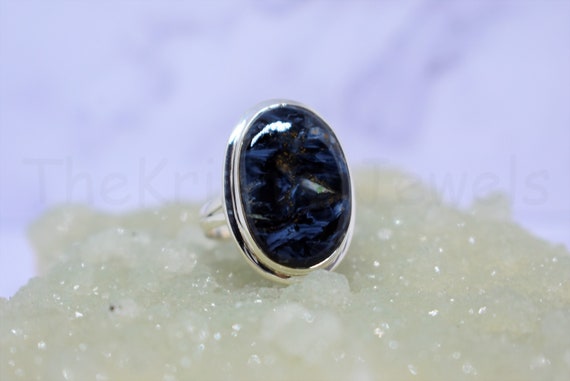 Blue Pietersite Stone Ring, 925 Sterling Silver Ring, Oval Gemstone Ring, Cabochon Gemstone, Beautiful Ring, Statement Ring, Split Band Ring