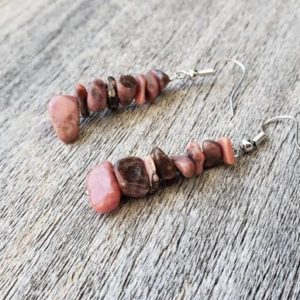 Pink Rhodonite Stone Earrings | Natural genuine Array jewelry. Buy crystal jewelry, handmade handcrafted artisan jewelry for women.  Unique handmade gift ideas. #jewelry #beadedjewelry #beadedjewelry #gift #shopping #handmadejewelry #fashion #style #product #jewelry #affiliate #ad