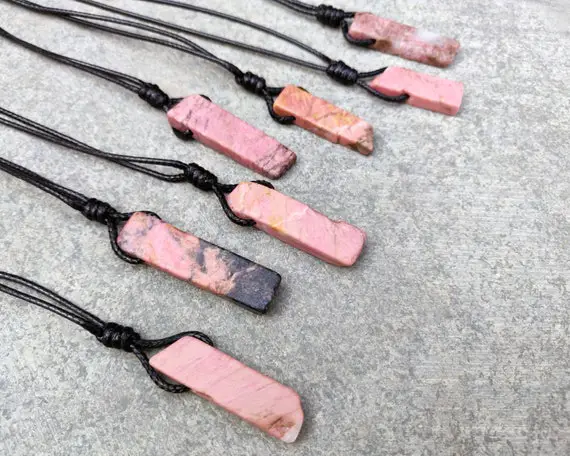 Rhodonite Necklace For Women, Crystal Bar Necklace, Black And Pink Stone Jewelry, Teen Girl Gifts Ideas For Birthday, Point Crystal Pendant