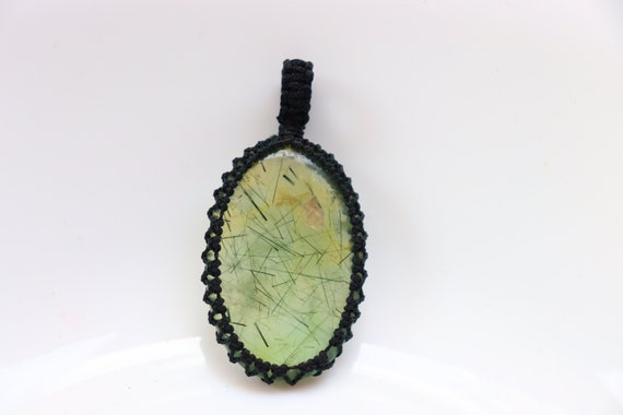 Prehnite Macrame Pendant, Healing Crystals And Stones Prehnite Pendent, Prehnite Crystal, Prehnite Cabochon, Loose Stone, Pendent, Gemstone