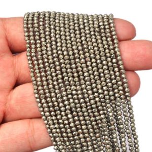 Shop Pyrite Faceted Beads! AAA+ Pyrite Gemstone 3mm Rondelle Faceted Loose Beads | 13inch Strand | Natural Pyrite Semi Precious Gemstone Beads for Jewelry Making | Natural genuine faceted Pyrite beads for beading and jewelry making.  #jewelry #beads #beadedjewelry #diyjewelry #jewelrymaking #beadstore #beading #affiliate #ad
