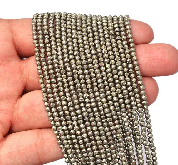 Aaa+ Pyrite Gemstone 3mm Rondelle Faceted Loose Beads | 13inch Strand | Natural Pyrite Semi Precious Gemstone Beads For Jewelry Making