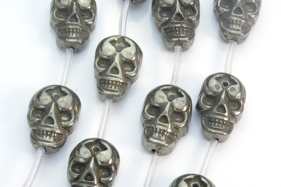 Pyrite Gemstone Beads - Skull Beads Wholesale - Carved Pendants - Fools Gold - Jewelry Beads And Stone - Skull Beads -size 20x15mm -13 Beads