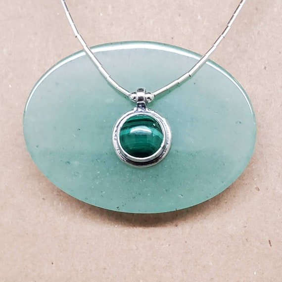 Q925 Small Malachite Necklace | Simple Malachite Necklace With Sterling Liquid Silver Chain Necklace 16" | Silver Choker Necklace | Everyday