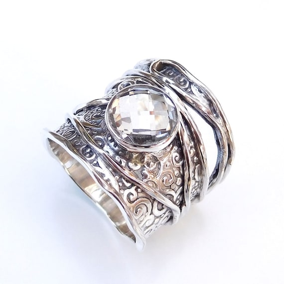 Crystal Quartz Ring, Clear Quartz Ring, 925 Sterling Silver Crystal Quartz Ring, Natural Crystal Quartz Briolette Gemstone Ring-u129