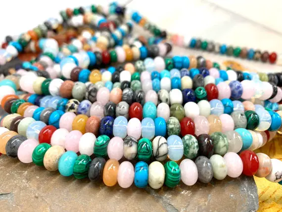 Mixed Multi Gemstone Quartz Rondelle Disc Beads 8mm Mixed Colours Colors Rainbow Beads