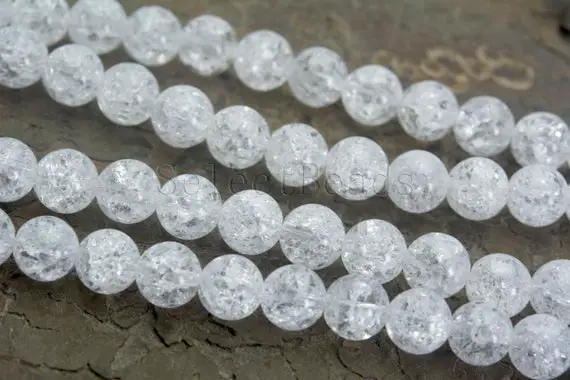 Crackle Clear Quartz Crystals - Ice  Rock Crystal Quartz - White Quartz Beads -  Clear Quartz - Smooth Round Cracked Beads- 15 Inch