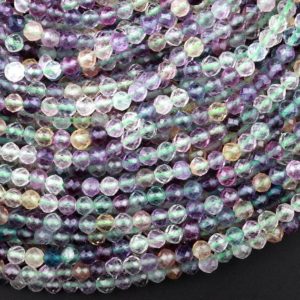 AAA Sparkling Natural Rainbow Fluorite Faceted 3mm 4mm 5mm Round Beads Purple Green Gemstone 15.5" Strand | Natural genuine beads Gemstone beads for beading and jewelry making.  #jewelry #beads #beadedjewelry #diyjewelry #jewelrymaking #beadstore #beading #affiliate #ad